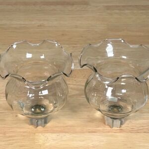 Set of 2 Clear Glass Candle Holders Votives Ruffled Rim Home Interiors Mexico